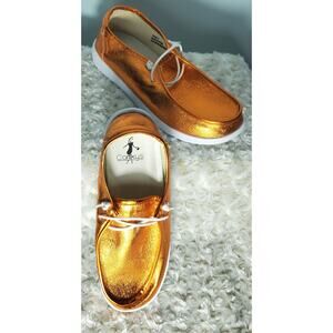 Corkys Womens Orange Metallic Kayak SlipOn Shoes Size 8 Casual Festive Glam